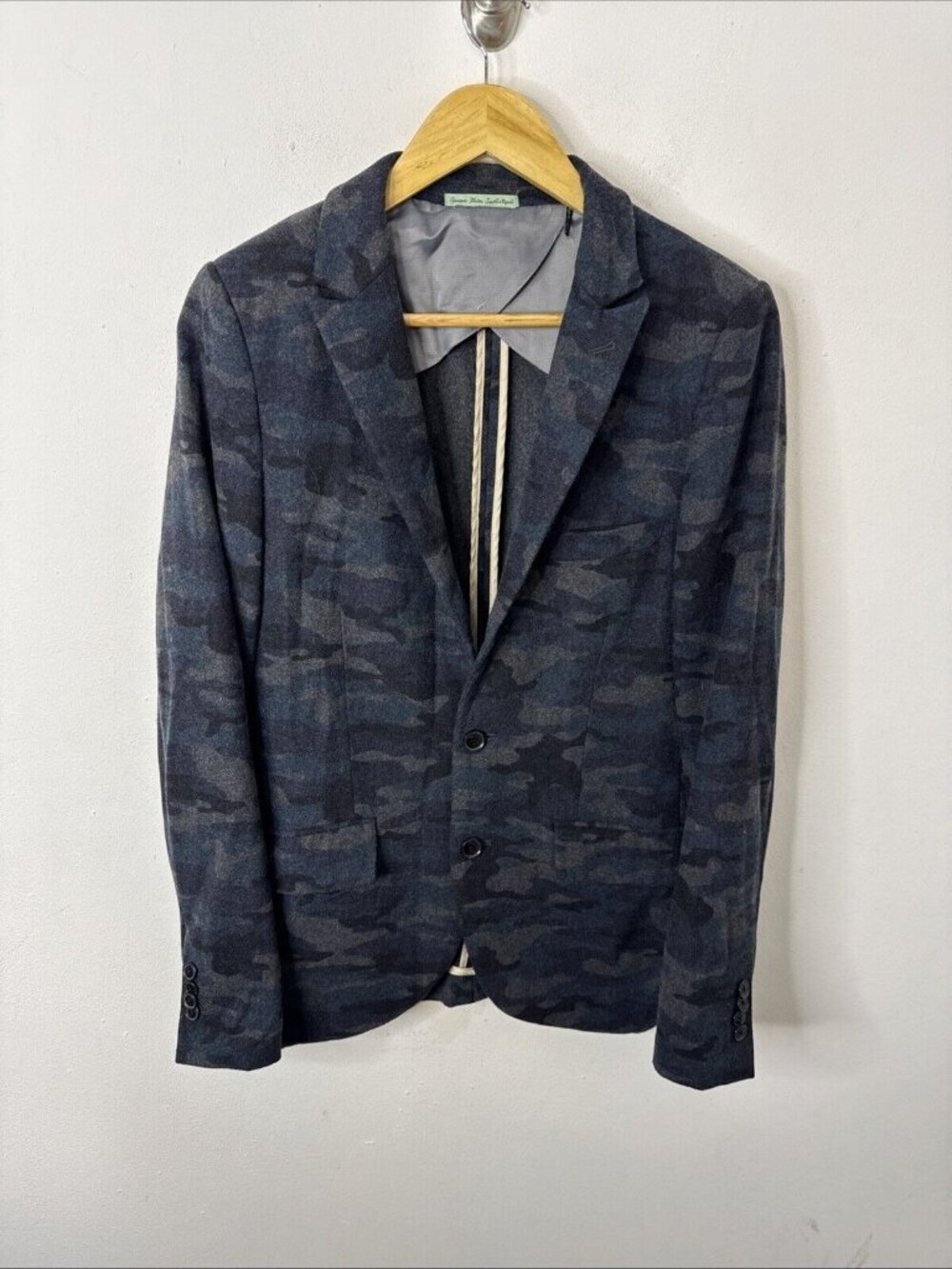 Scotch & Soda Men Small (46) Camo Blazer Savoix Faire Sophistique Gray Blue Wool